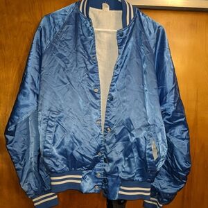 Vintage 70s/80s Satin Varsity Jacket Blue Mens unisex